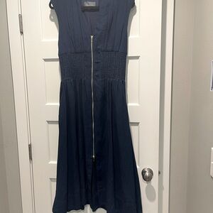 Anthropologie Tommie Dress NWOT - blue, front zip, cap sleeve, midi